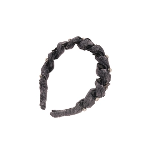 Braided dark grey rhinestone headband with star charm for elegant hair styling