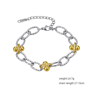 Mixed-metal 18k gold plated stainless steel bead chain bracelet for women with oval links