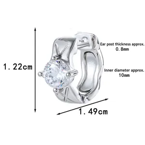 Silver-toned hoop earring with 10mm inner diameter and sparkling round zircon stone