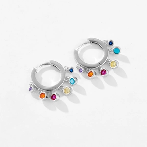 925 sterling silver hoop earrings with six vibrant colorful zircon stone pendants