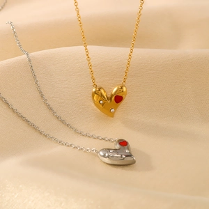 Elegant 18k gold plated stainless steel heart necklace with zircon stones in two colors