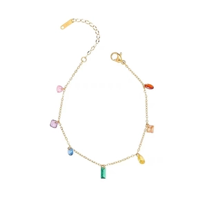 Minimalist gold titanium necklace with colorful zirconia gemstones and adjustable lobster clasp