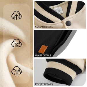 Vintage baseball jacket featuring contrast black sleeves with beige fleece body
