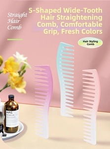 S-shaped wide-tooth hair combs in purple, blue, and pink gradient colors