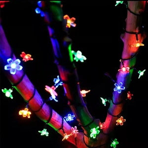 Solar powered multi-color LED cherry blossom string lights for outdoor garden decoration