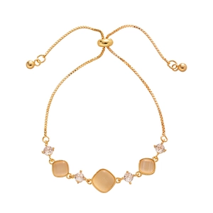 Bracelet doré ajustable vintage avec pierres œil-de-chat carrées et zircon élégant