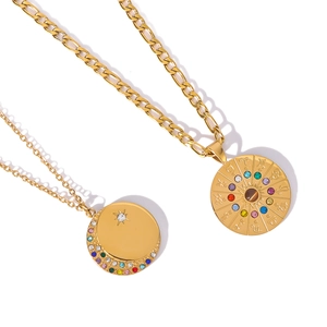 18K gold plated necklaces featuring zodiac cat's eye pendant and crescent moon with gems