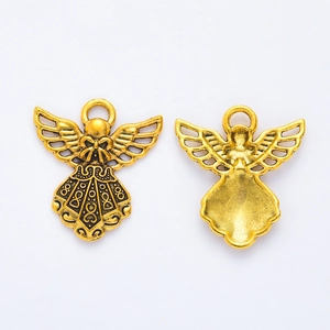 Detailed view of angel-shaped vintage alloy charms in golden finish for DIY jewelry