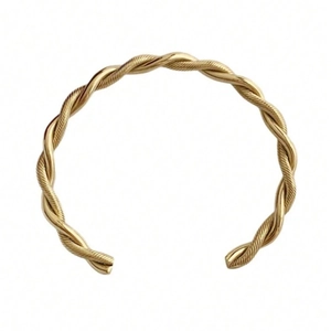 Minimalist gold-plated C-shaped twisted cable cuff bracelet in polished titanium steel