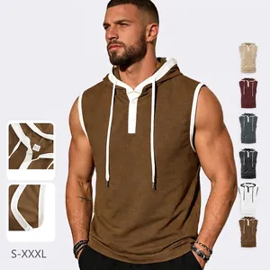 Polo à capuche sans manches pour homme avec texture gaufrée et bordures contrastées