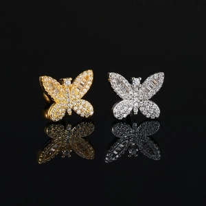 Sparkling zircon butterfly stud earrings in gold and silver finish with surgical steel back