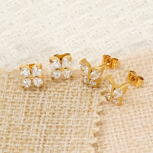 Butterfly Flower Star Zircon Stud Earrings 18K Gold Plated Stainless Steel Elegant Sparkle Jewelry For Women