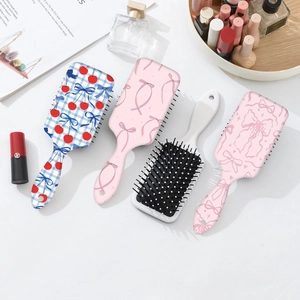 Cute cherry bow pattern hair brush set with air cushion and soft massage nylon bristles