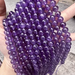 Natural Uruguay purple amethyst round beads with Grade A quality and crystal textures