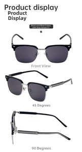 Black and silver semi-rimless polarized sunglasses shown from multiple angles