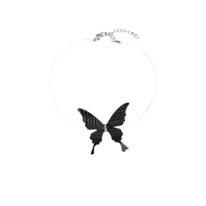 Minimalist black butterfly choker necklace with transparent line for women