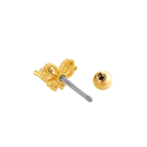Golden butterfly cartilage earring with zircon inlays and ball screw back design