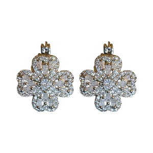Elegant silver clover hoop earrings with micro-paved sparkling cubic zirconia stones