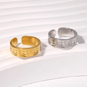 Verstellbare Ringe mit Smiley-Gesicht in mattem Gold und Silber aus Edelstahl