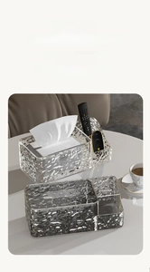 Detail of glacier texture multipurpose tissue box with remote control storage slots