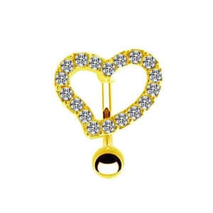 Piercing de nombril en forme de cœur doré avec cristaux de zircone brillants