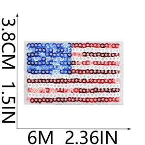 Detailed view of American flag sequin patch with dimensions 3.8CM x 6CM on white backdrop