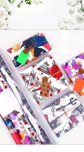 DIY gift wrapping paper set with abstract patterns, twine, wax seals and message cards