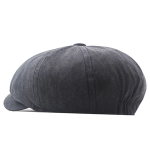 Classic dark grey washed cotton newsboy cap with adjustable elastic back and top button