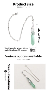 Detail showing Green Aventurine hexagonal crystal pendulum with silver hollow metal cap