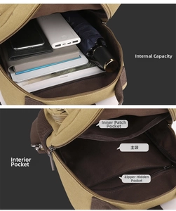 Internal layout of washed canvas backpack showing main pocket and laptop compartment