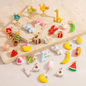 Alloy Stainless Steel Enamel Fruit Animal Food Pendants DIY Jewelry Charms For Necklace Bracelet Making Fresh Sweet Cartoon Pendant Only (Without Chain)