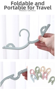 Detail of portable folding hangers in pastel colors showing the compact joint design
