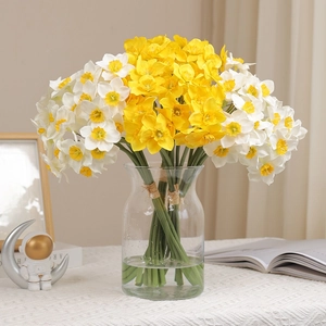 Satin Artificial Daffodil Narcissus Realistic Floral Arrangement For Home Office Wedding Party Decor