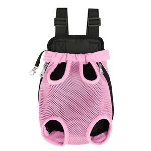 Pink breathable mesh pet backpack featuring adjustable straps and safety hook for small dogs