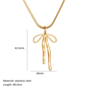 Bowknot Pendant Necklace Stainless Steel Ribbon Bow Tie Gold Plated Fashion Jewelry For Women Sweet Style