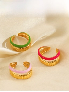 Detailed view of three-piece enamel ear cuff set with vintage vertical stripe texture