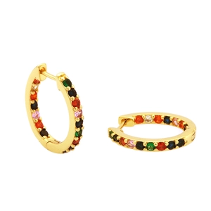 Boucles d'oreilles créoles plaquées or 18 carats avec oxydes de zirconium multicolores