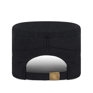 Casquette cadet noire ajustable avec boucle en métal et œillets, vue arrière