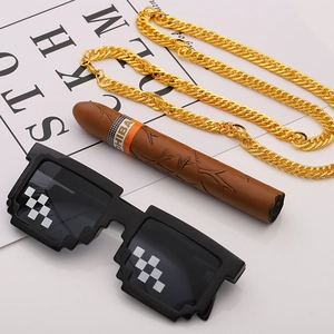 Pixel Glasses And Fake Gold Chain With Toy Cigar Party Costume Props Plastic Material Hip Hop Accessories
