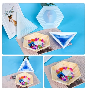 Detailed view of stepped geometric silicone molds for DIY resin trays and jewelry crafts