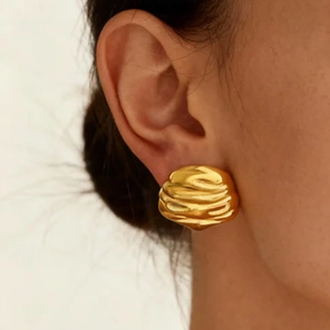 Modern 18k gold plated stainless steel stud earrings with irregular folded texture design