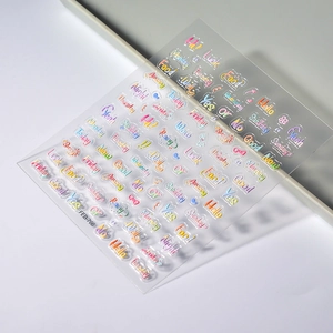 3D rainbow alphabet nail stickers FEB-766 with colorful crystal letter decals