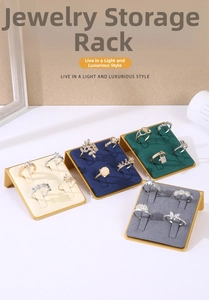 L-shaped velvet ring display stands in four colors with gold metal base edges