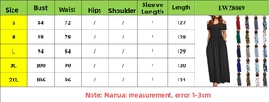 Detailed size chart for the round neck casual dress with floral pattern options