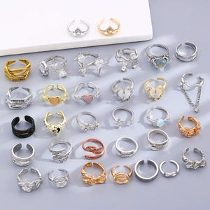 Fashionable bow-knot open rings set with zircon and pearls in diverse metal finishes
