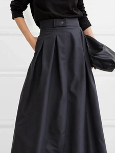 High Waist Pleated Maxi Skirt Cotton Linen Blend Elegant Casual A-Line Long Skirts For Women Minimalist Solid Color