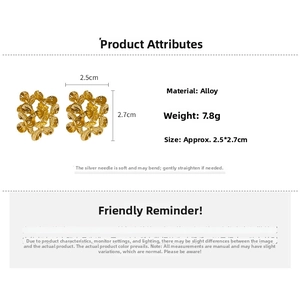 Detailed view of gold petal earrings with dimensions 2.5cm by 2.7cm and S925 silver posts