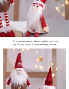 Close-up of plush Santa and Nordic gnome dolls with embroidery and snowflake patterns