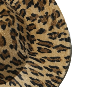 Macro shot of high-quality leopard print faux fur texture and neat stitching on hat brim