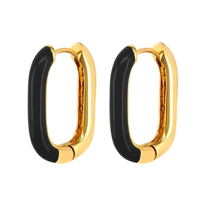 Minimalist oval hoop earrings in polished gold and black enamel finish for women